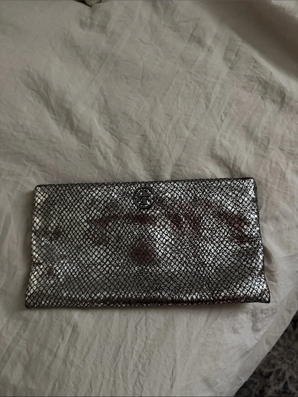 Metallic Silver Tory Burch Clutch Wallet for Women